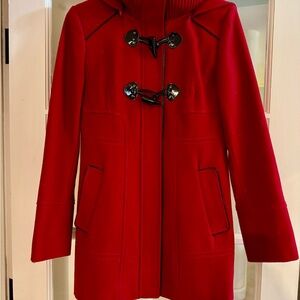 GUESS Women's Red Hooded Toggle Coat Mid-Length Pockets Long Sleeve Size S